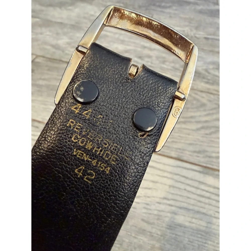 Reversible Belt Mens 42 Black Brown Cowhide Leather Silver Buckle Western 4154